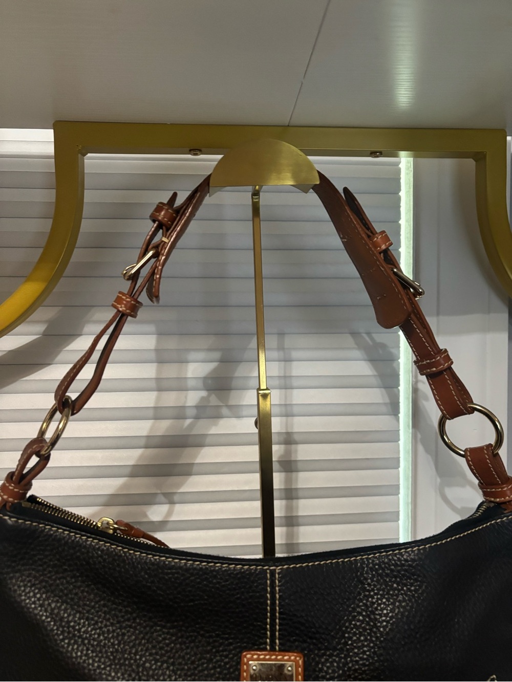 Dooney & Bourke Black Pebbled Leather Shoulder Bag with Brown Trim - Picture 3 of 5